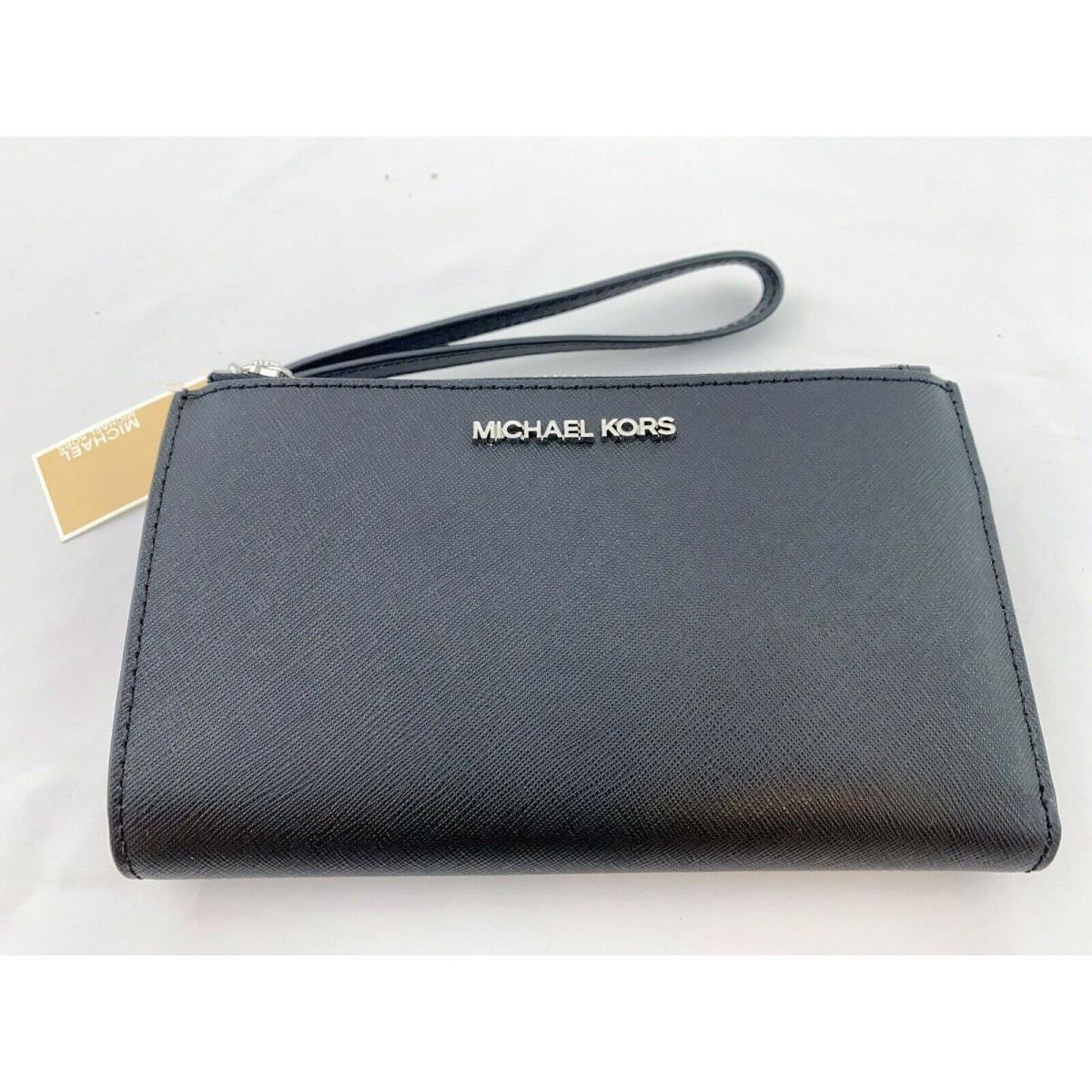 Michael Kors Signature Jet Set Double Zip Wallet Wristlets Black/silver