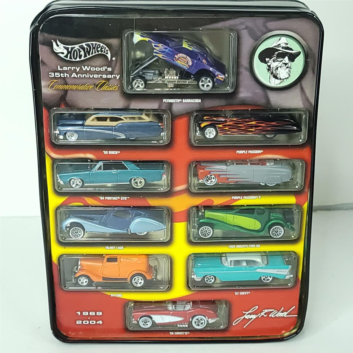Hot Wheels Larry Woods 35th Anniversary Classic 10 Car Tin Set Corner Dented