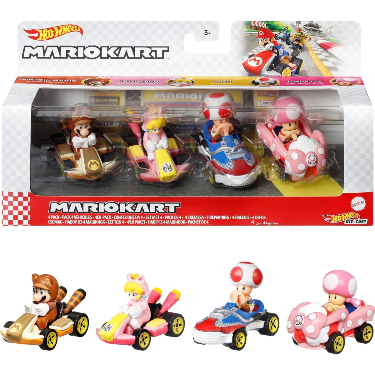 Hot Wheels Mario Kart 4-Pack Collectible Toy Vehicles Set 1:64 Die-cast Cars
