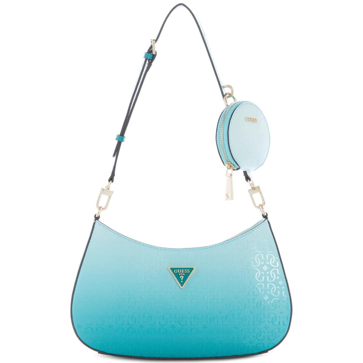 Guess Alexie Ombre Monogram Medium Top Zip Shoulder Bag Modra