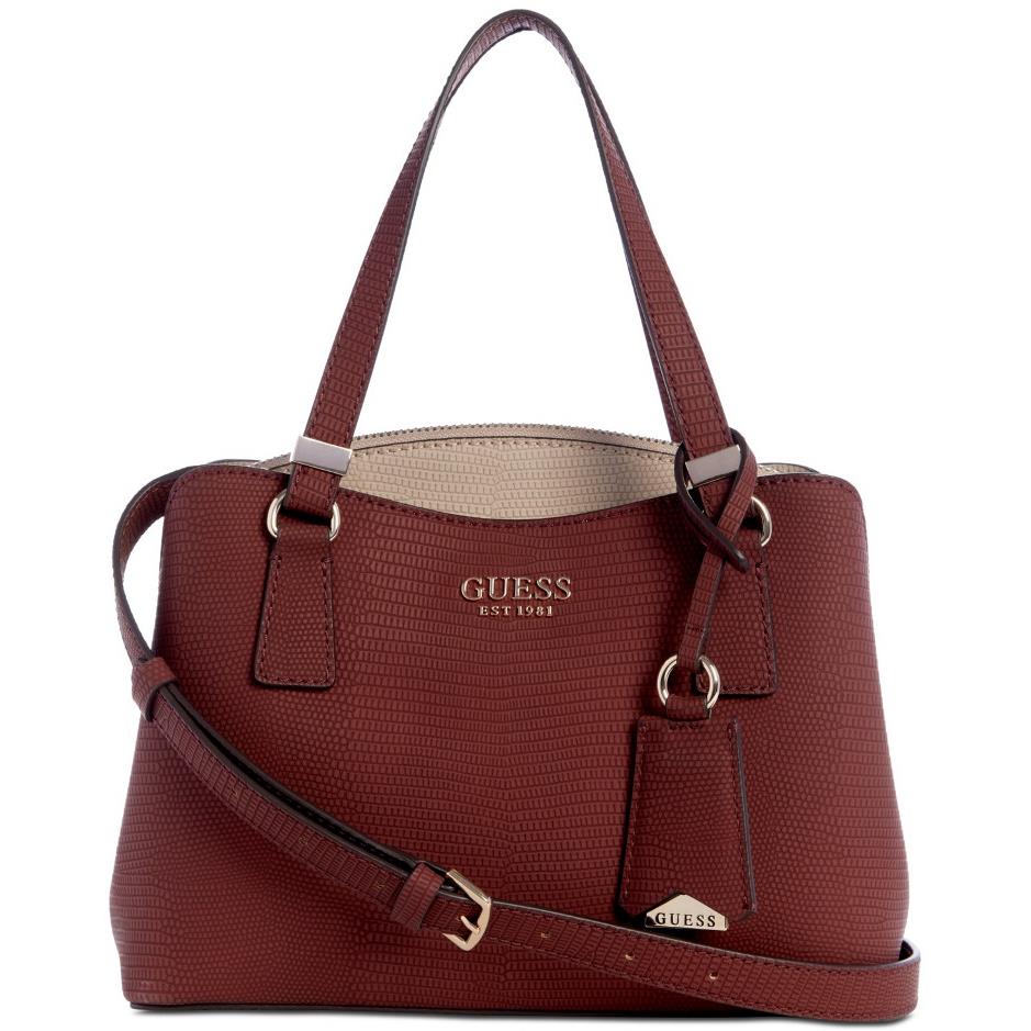 Guess Lyndi Triple Compartment Girlfriend Satchel Merlot Multi Gold