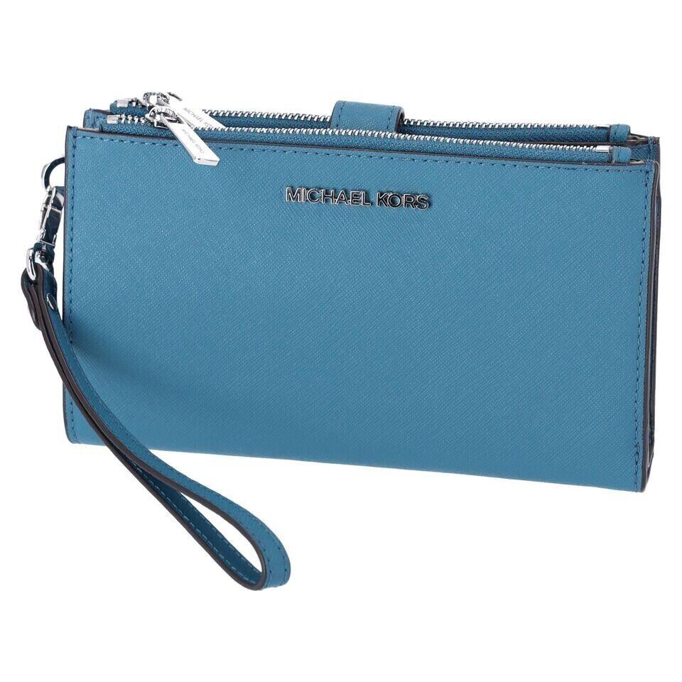 Michael Kors Jet Set Double-zip Wristlet Teal Blue Leather 35F8STVW0L