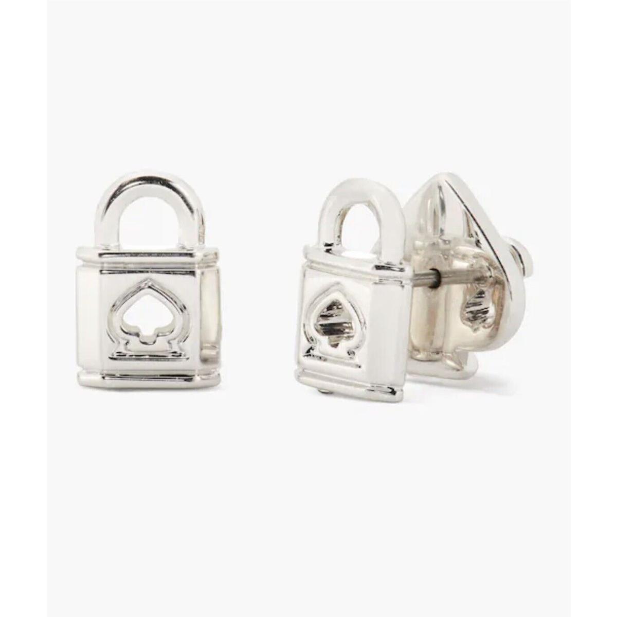 Kate Spade Silver Tone Lock Spade Stud Earrings Z26d
