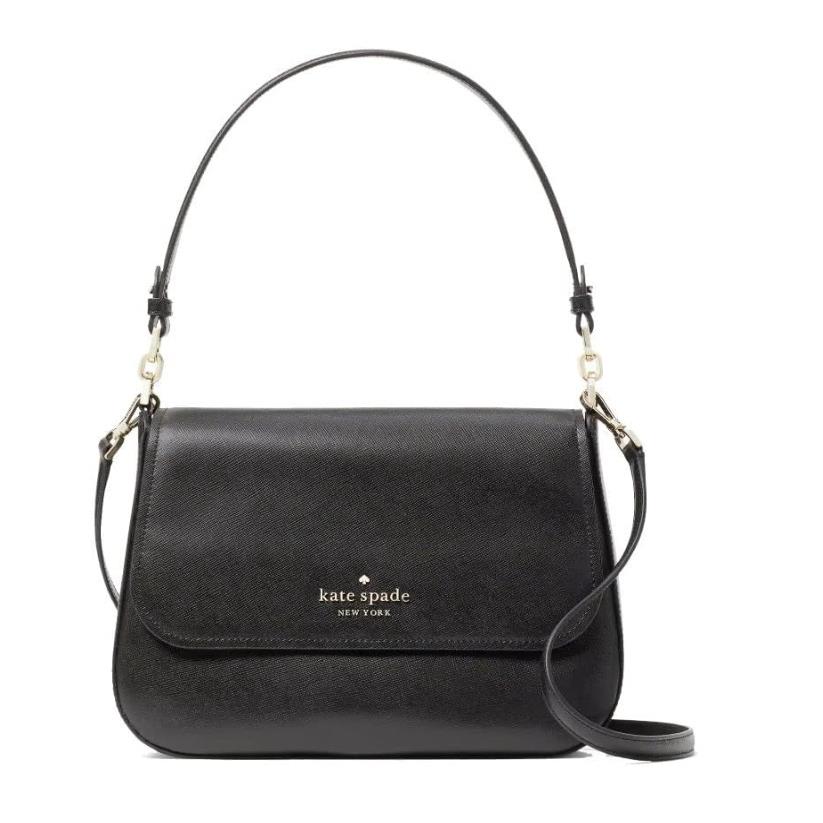 Kate Spade Staci Black Saffiano Leather Flap Shoulder Bag Crossbody Bag