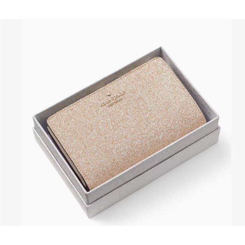 Kate Spade Women`s Glimmer Shimmy Glitter Fabric Box Medium L-zip Bifold Wallet
