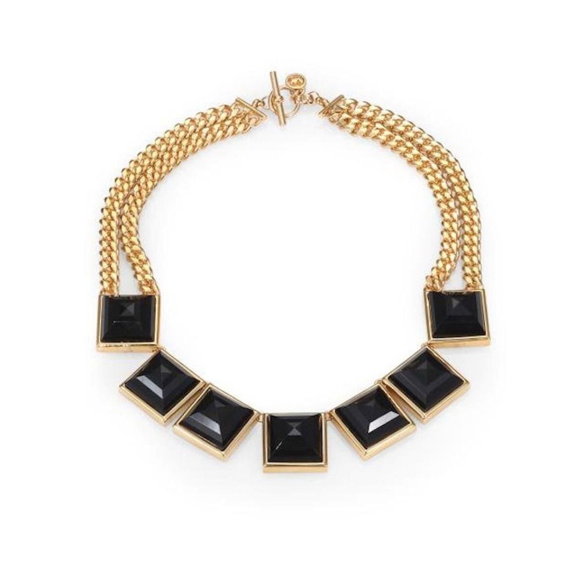 Michael Kors Gold Tone Glam Rock Black Pyramid Collar Chain Necklace MKJ2983