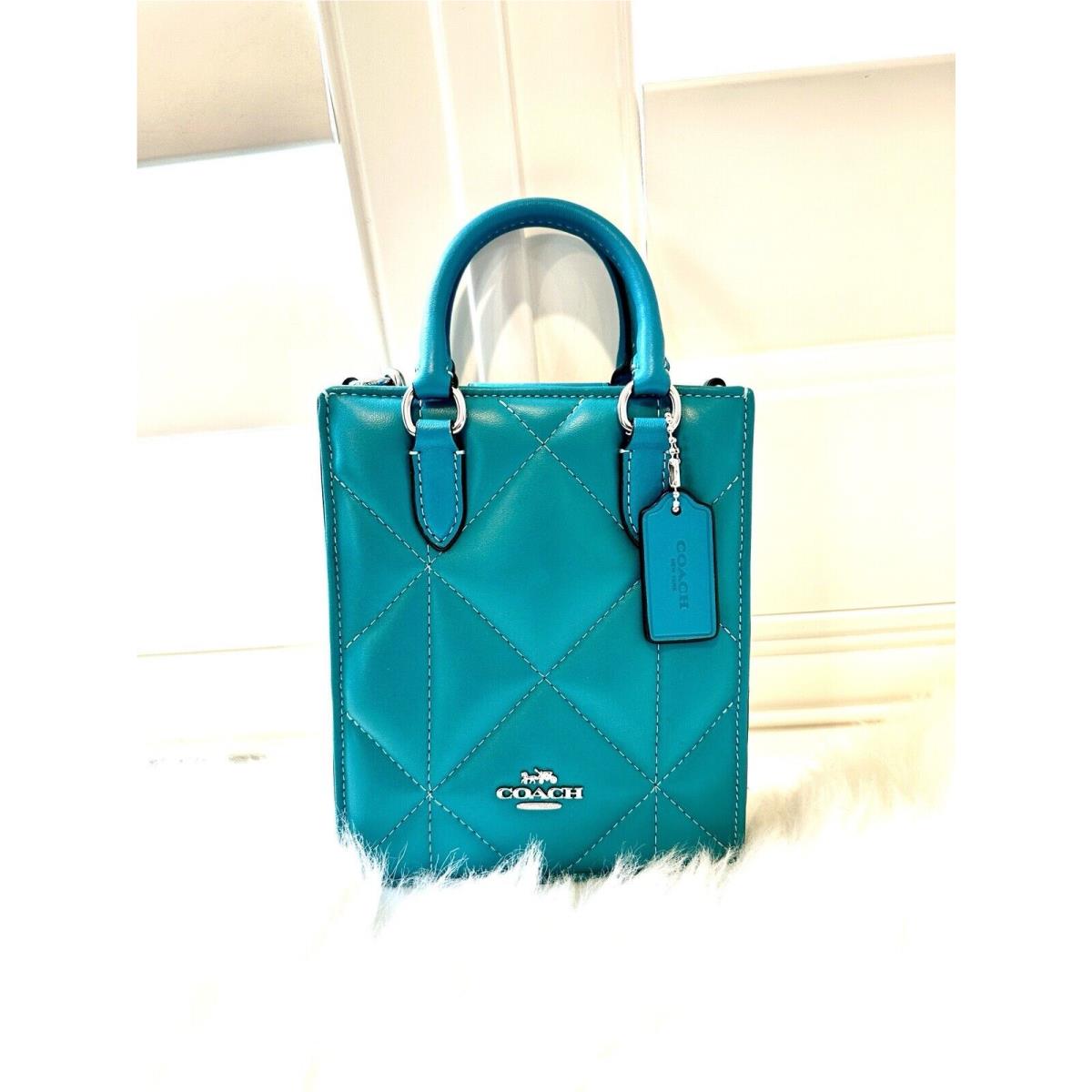 Coach North-south Mini Tote with Puffy Diamond Quilting Turquoise Teal