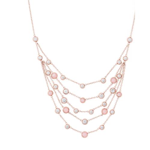 Michael Kors Rose Gold Multi Strand Chain Pink Crystal Studs Necklace MKJ6527