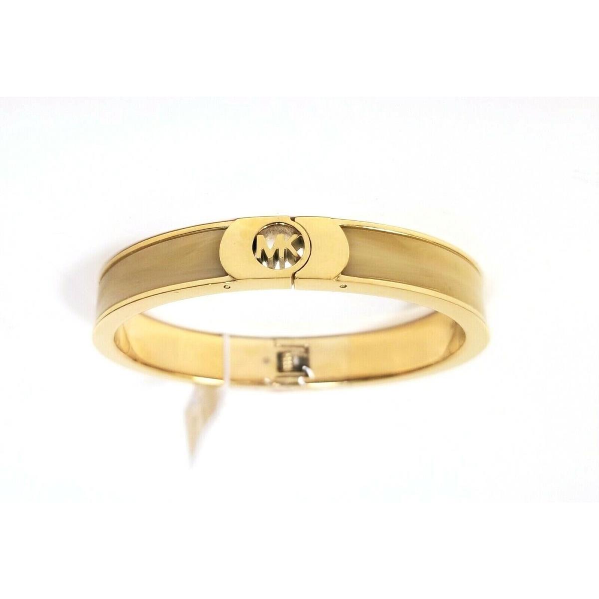 Michael Kors Gold Tone Fulton Logo Horn Enamel Hinge Bangle BRACELET-MKJ3527