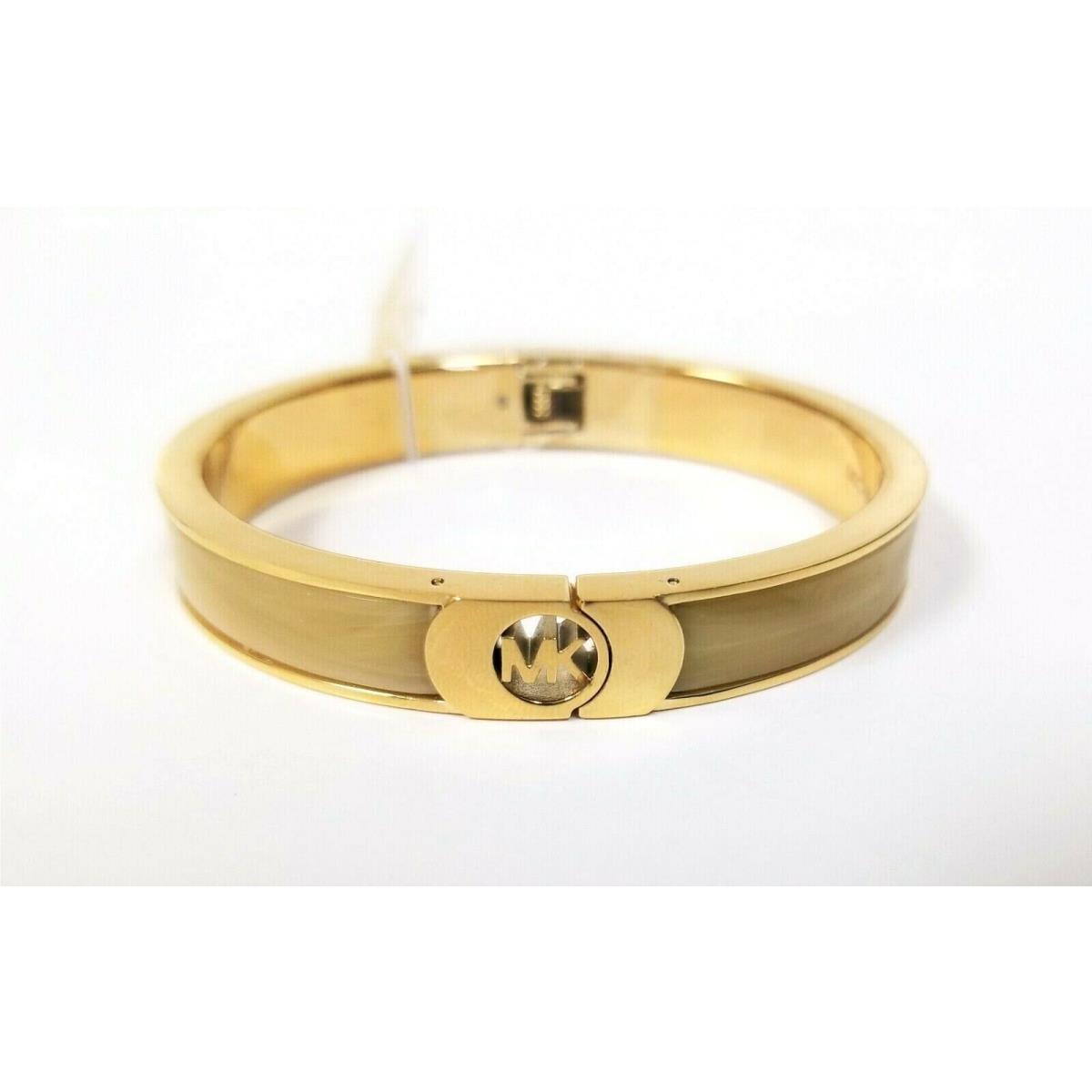 Michael Kors Gold Tone Fulton Logo Horn Enamel Hinge Bangle BRACELET-MKJ3527
