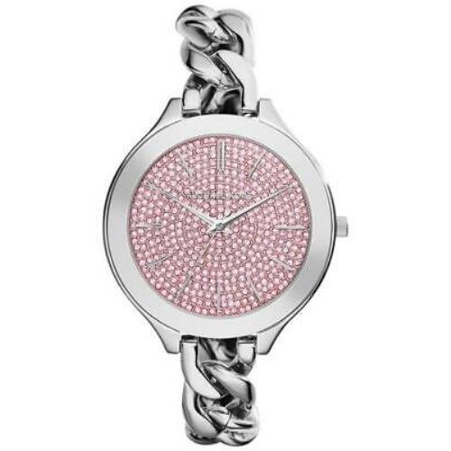 Michael Kors MK3357 Runway Silver Tone Pink Crystal Pave Dial Women`s Watch - Pink Dial, Silver Tone Band