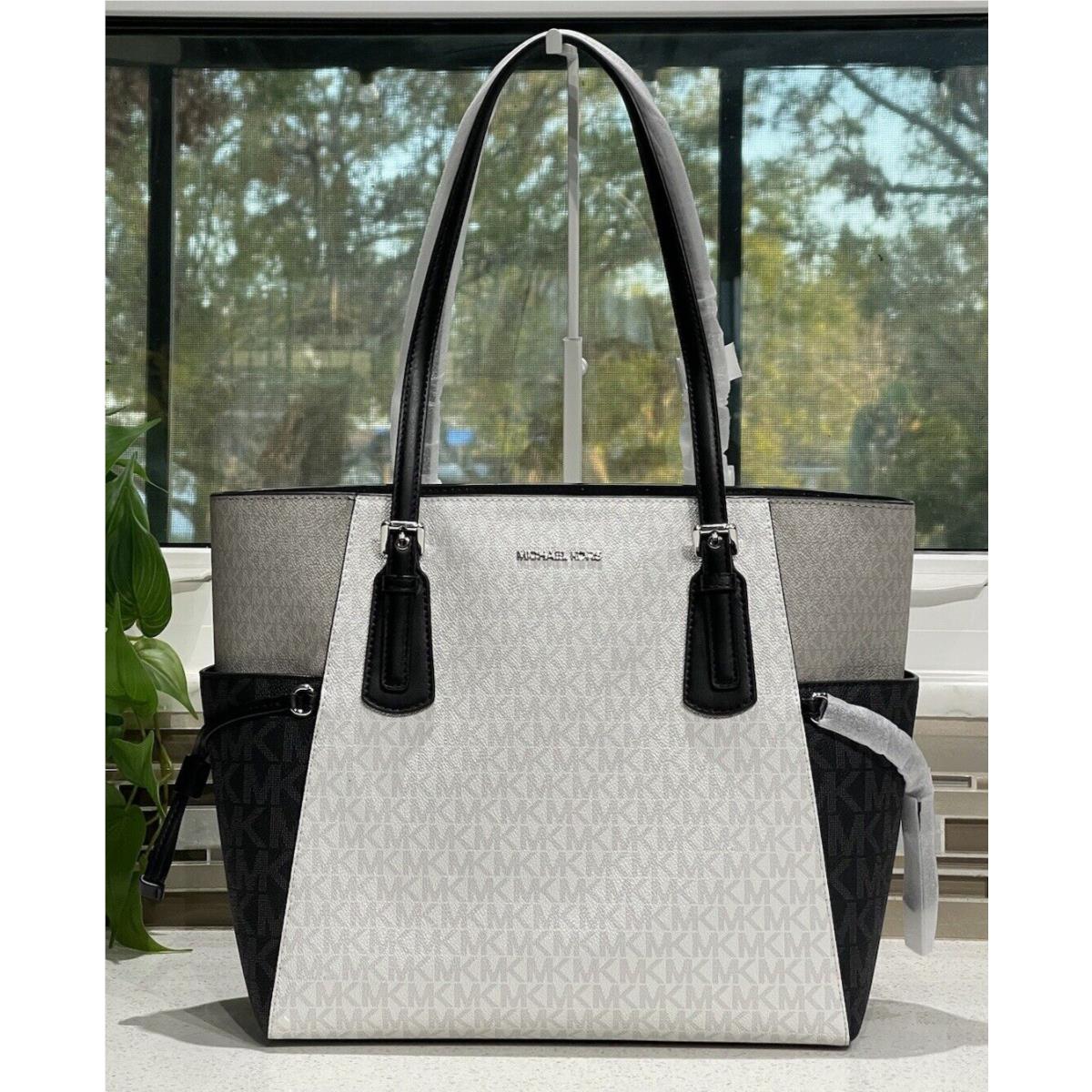 Michael Kors Voyager Large EW Tote Shoulder Bag Laptop MK Black White Grey Logo