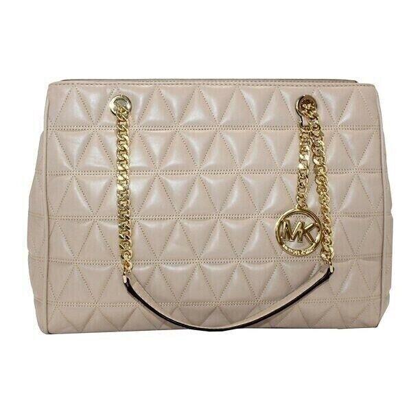 Michael Kors Susannah Quilt Lamb Soft Leather Large Tote Tan Oyster