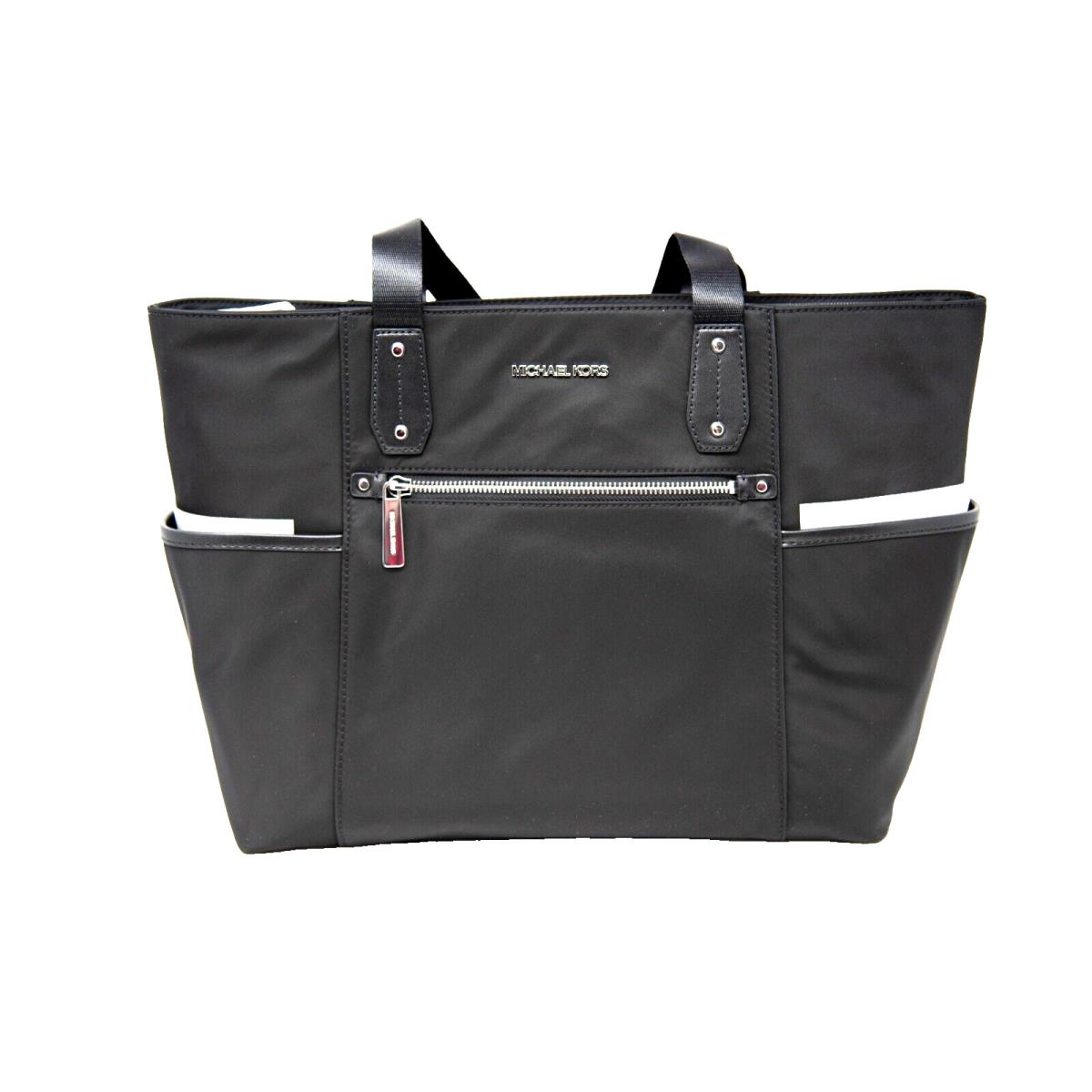 Michael Kors Poly Large Nylon Tote Bag in Black Silver Accents