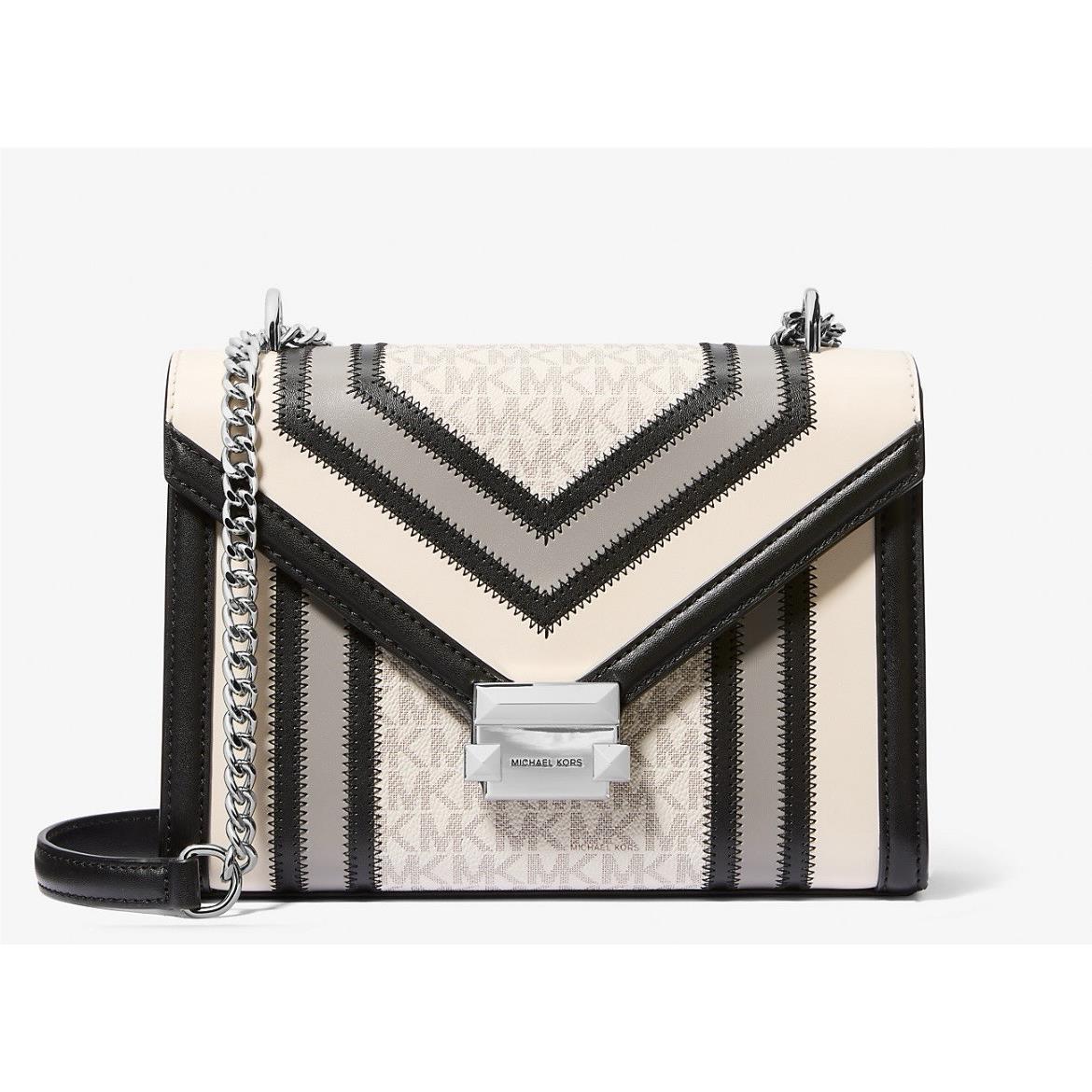 Michael Kors Whitney Medium Color-block and Signature Logo Shoulder Bag Pearl Gr