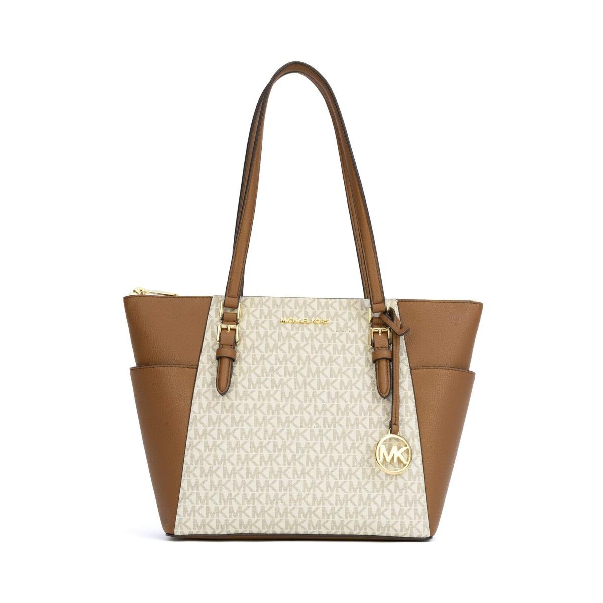 Michael Kors Charlotte Large Top Zip Tote - Vanilla/brown