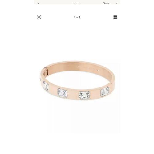 Michael Kors Rose Gold-tone Baguette Crystal Bangle Bracelet MKJ6238791