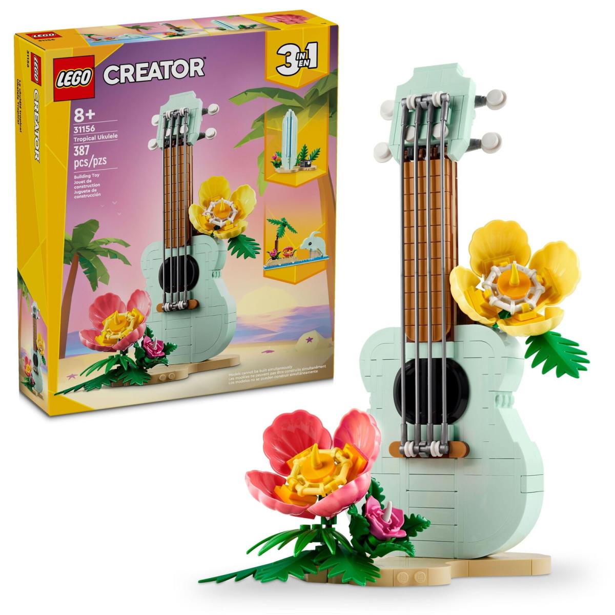 Lego Creator 3 in 1 Tropical Ukulele Surfboard Dolphin Set For Kids 8+