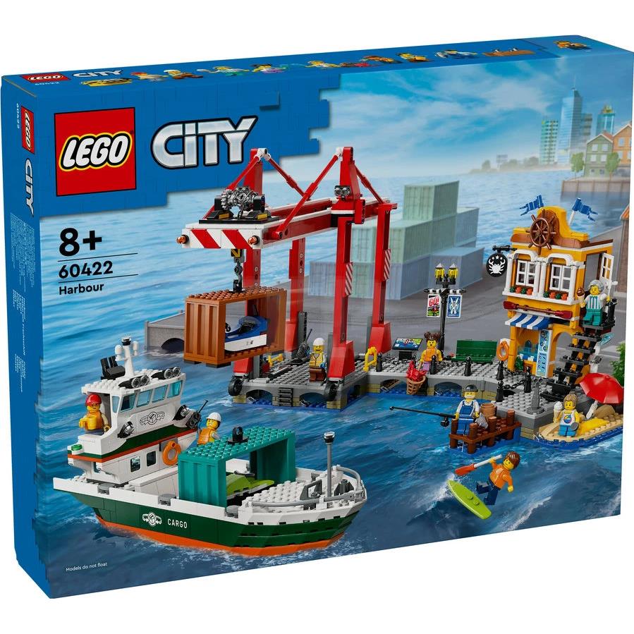 Lego City Seaside Harbor 60422 Building Set Cargo Ship Container Crane Boat
