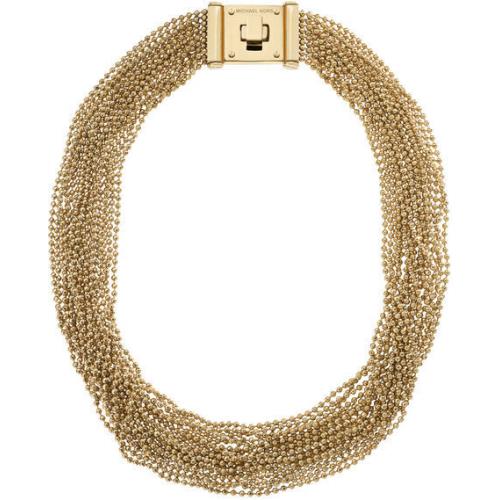 New-michael Kors Gold Brilliance Multi-strand Bead Necklace+turn Lock MKJ2204