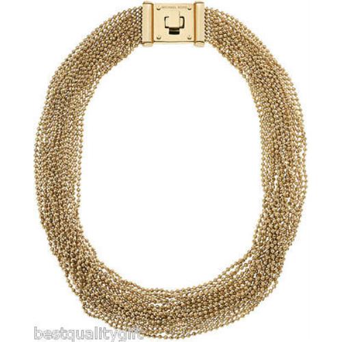 New-michael Kors Gold Brilliance Multi-strand Bead Necklace+turn Lock MKJ2204