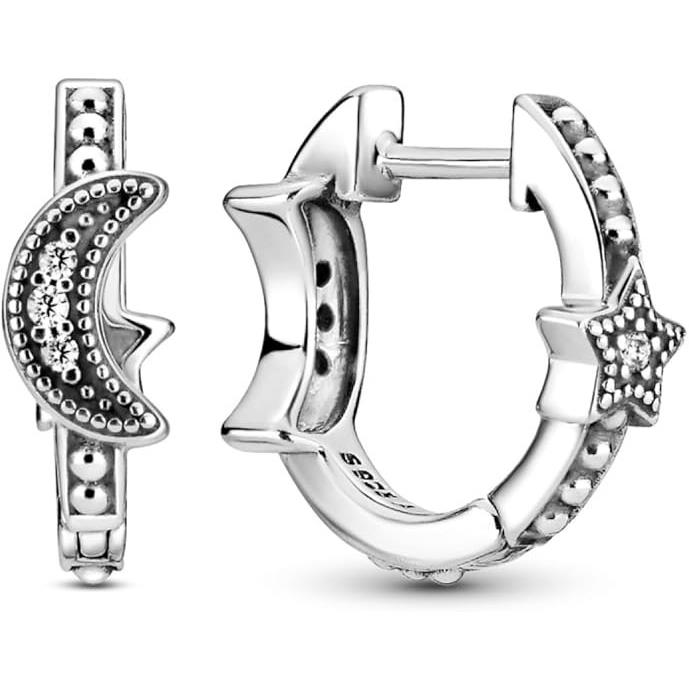 Pandora Crescent Moon Stars Beaded Clear CZ Earrings