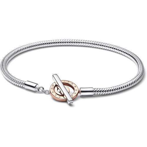 Pandora Signature Two-tone Logo T-bar Snake Chain Bracelet