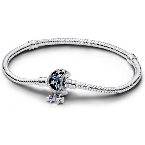 Pandora Moments Sparkling Moon Clasp Snake Chain Bracelet