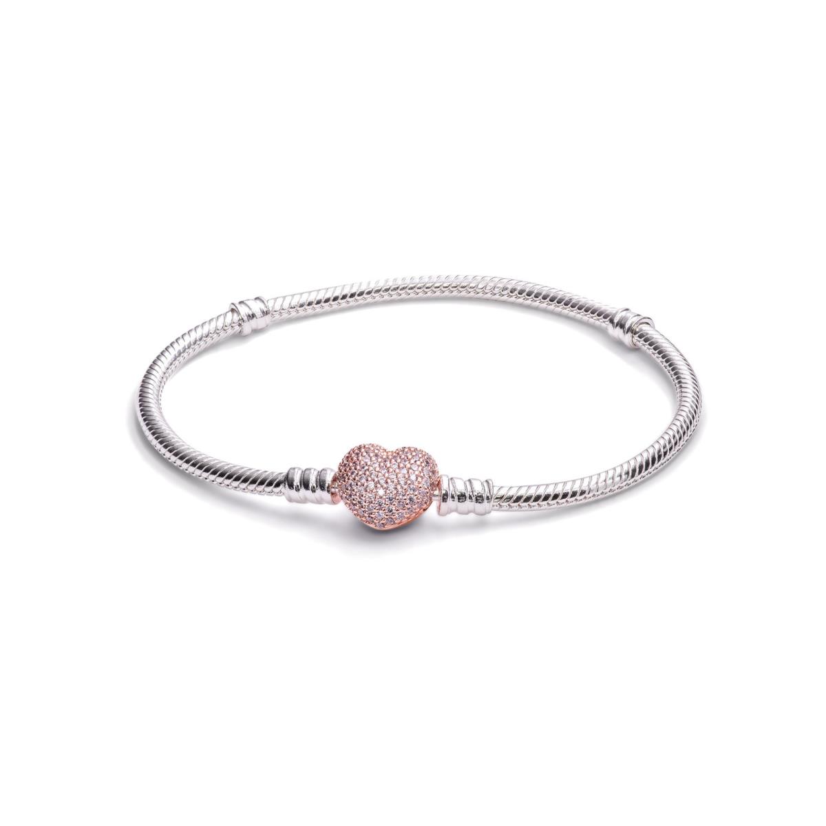 Pandora Bracelet in Sterling Silver with Heart-shaped Pandora Rose Clasp with
