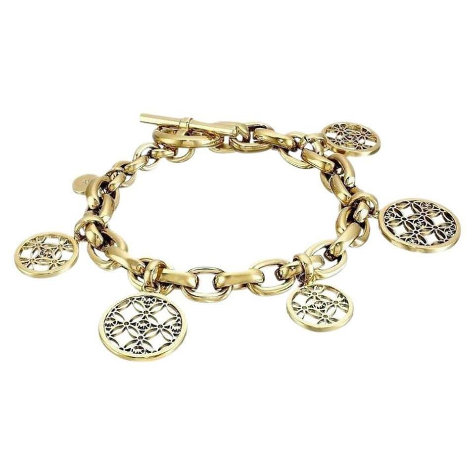 Michael Kors Gold Tone Link Chain Open Monogram Disc Charm Bracelet MKJ4473