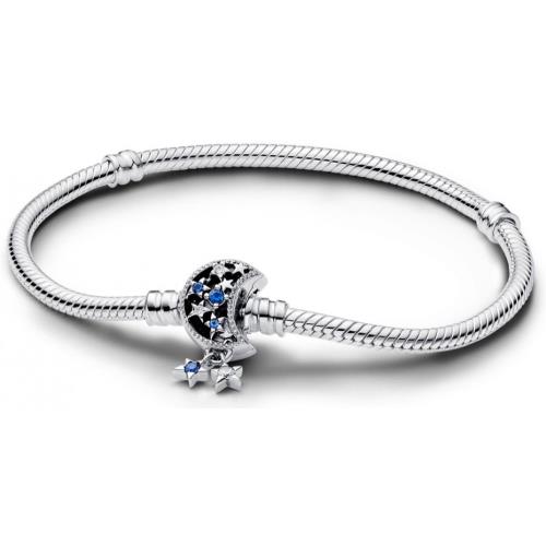 Pandora Moments Sparkling Moon Clasp Snake Chain Bracelet