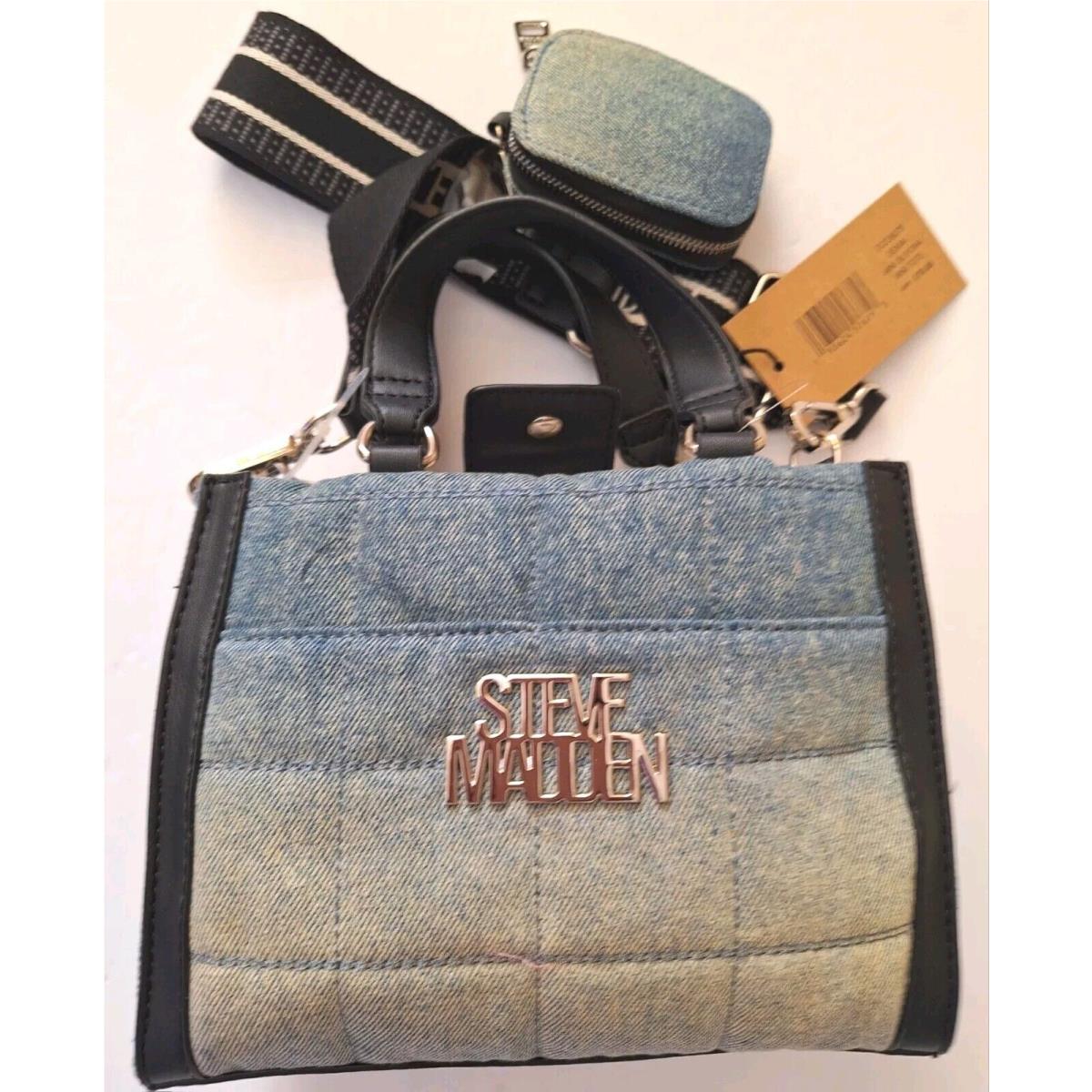 Steve Madden Mini Blivona Tote Bag. 2 Tone Denim. Top Handle Crossbody Strap