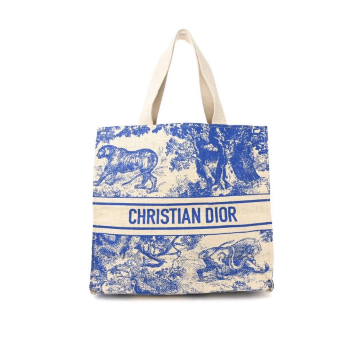 Christian Dior Wardujuy Dioriviera Blue Ivory Large Straw Tote Bag Gwp