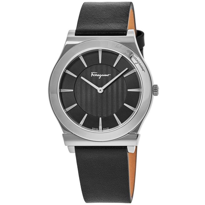 Salvatore Ferragamo 1898 Slim Black Dial Leather Strap Men`s Watch SFPE00519