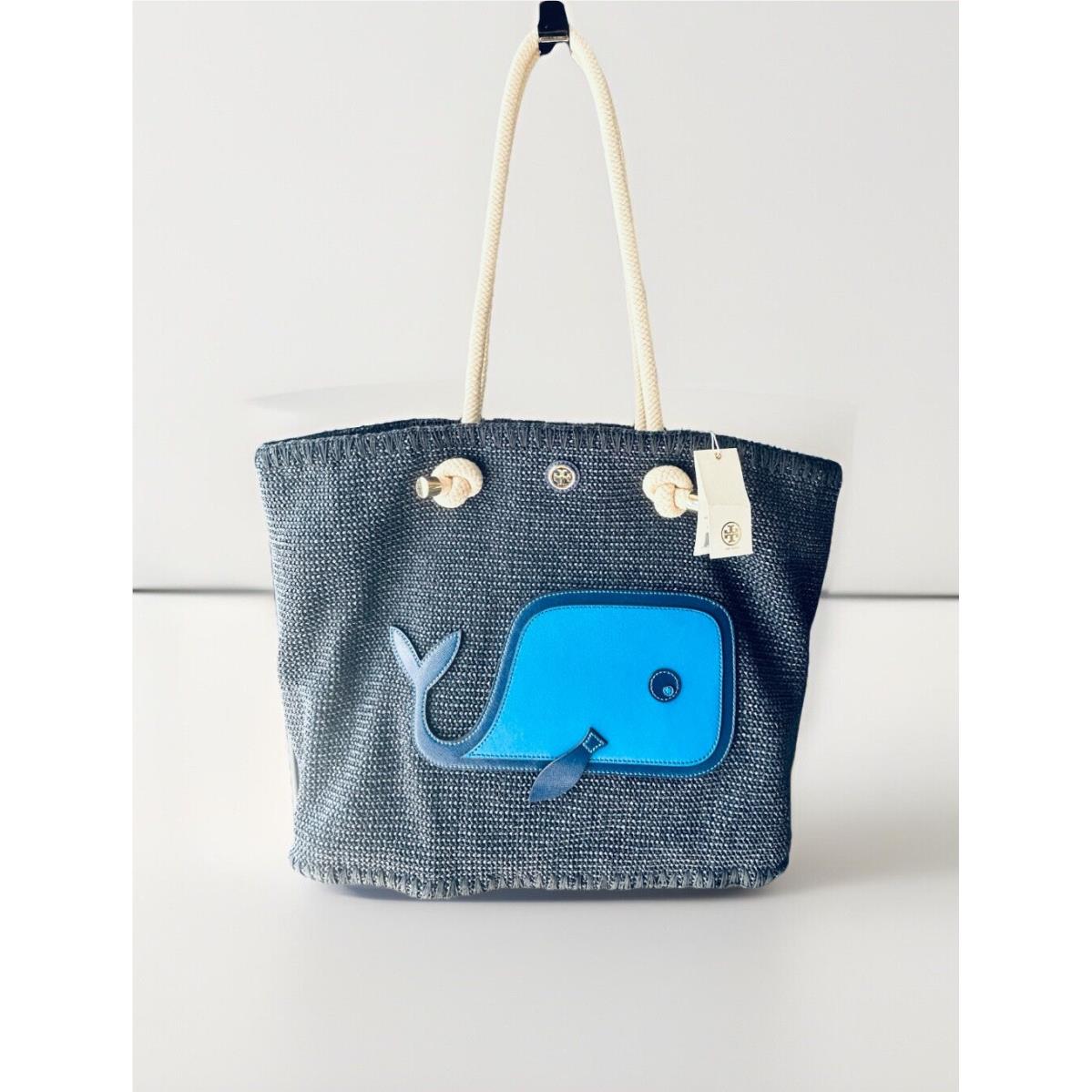 Knotted Whale Tote Navy Blue Handbag Beach Pool Vacation Bag Rare by Tory Burch