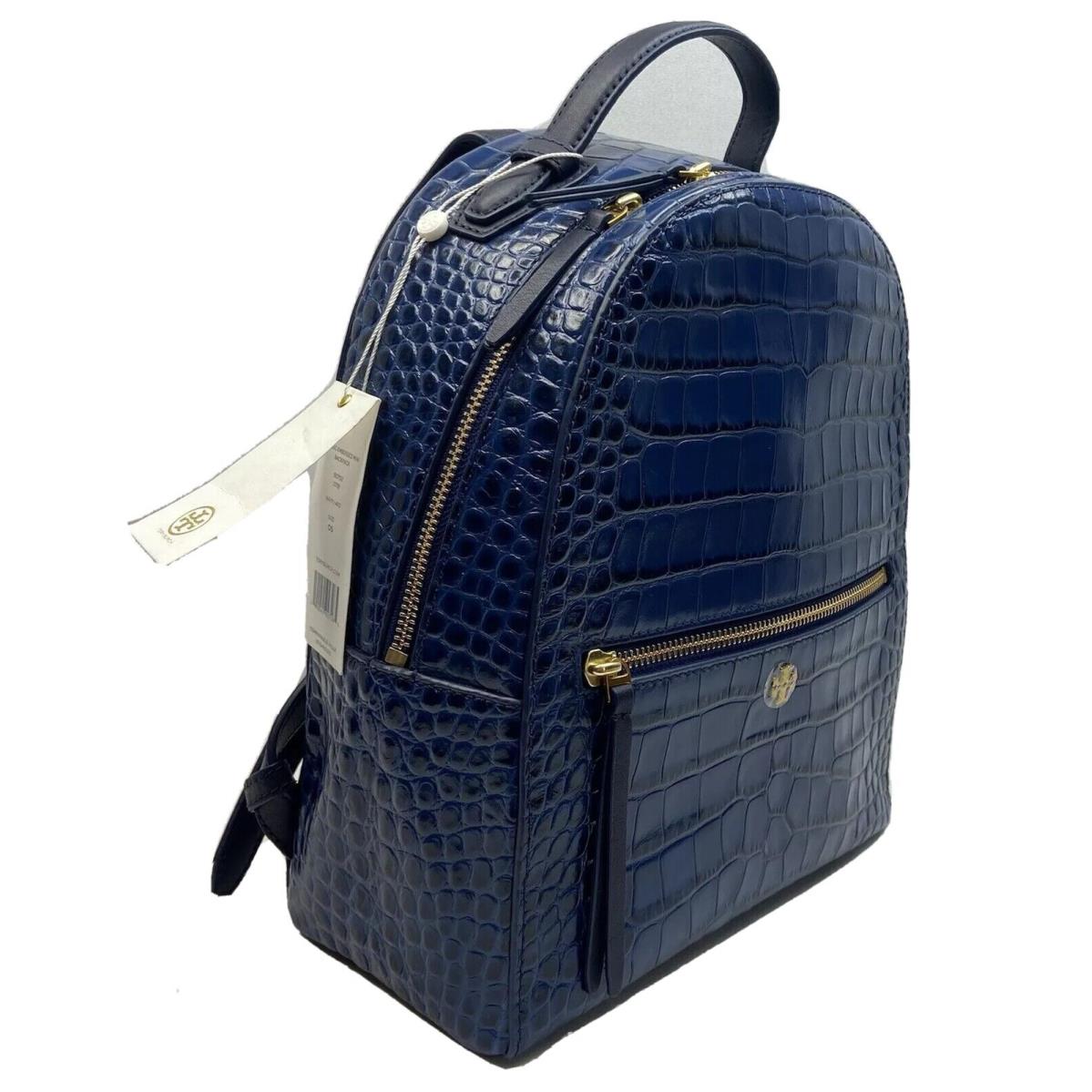 Tory Burch Croc Embossed Leather Mini Backpack Color Navy