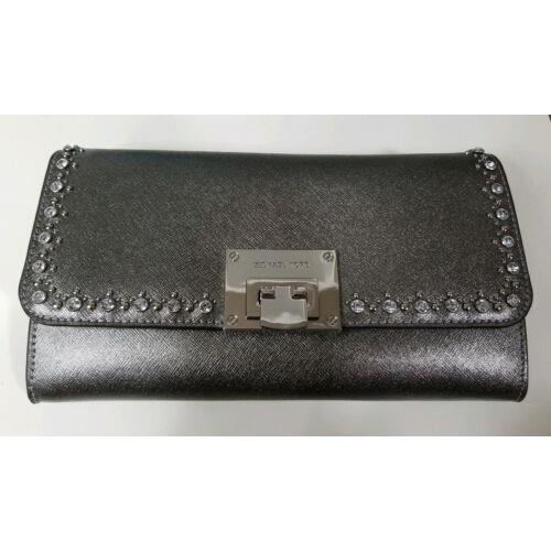 Michael Kors Tina Clutch Purse Bag Crossbody Dark Silver