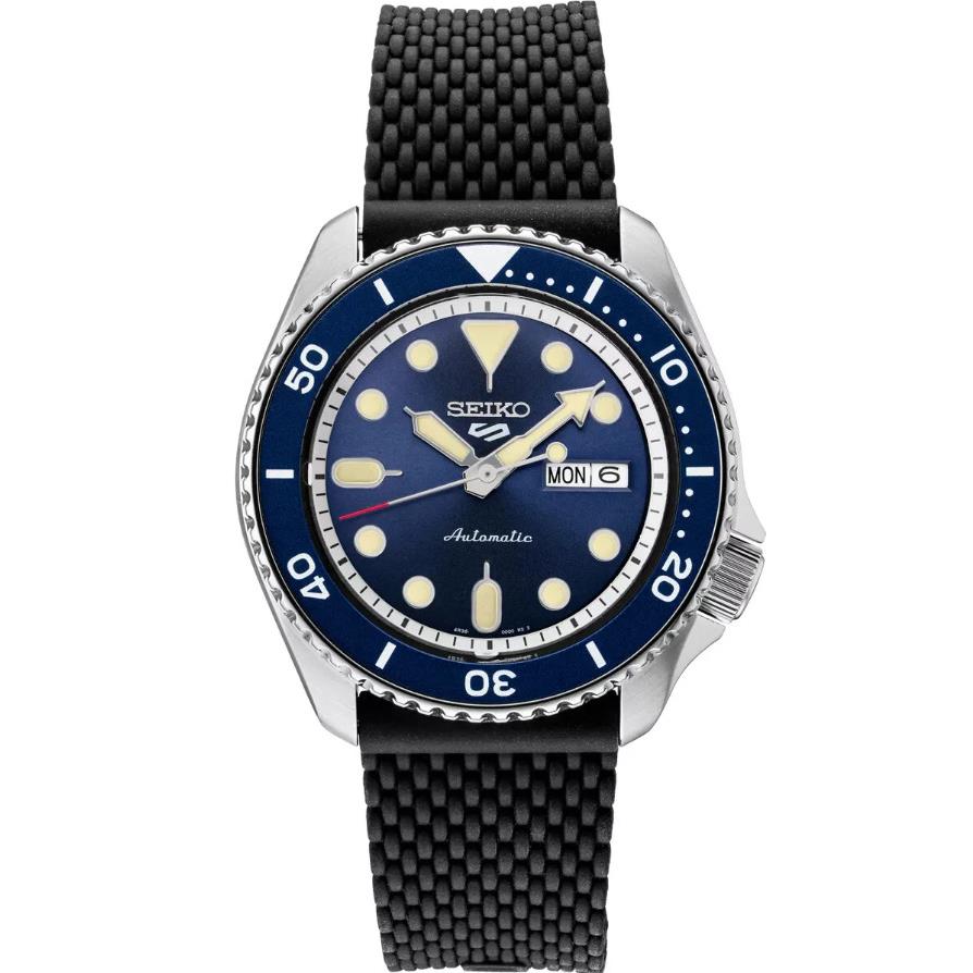 Seiko 5 Sports Men`s Blue Dial Automatic Watch Silicone Strap SRPD71K2 42.5mm