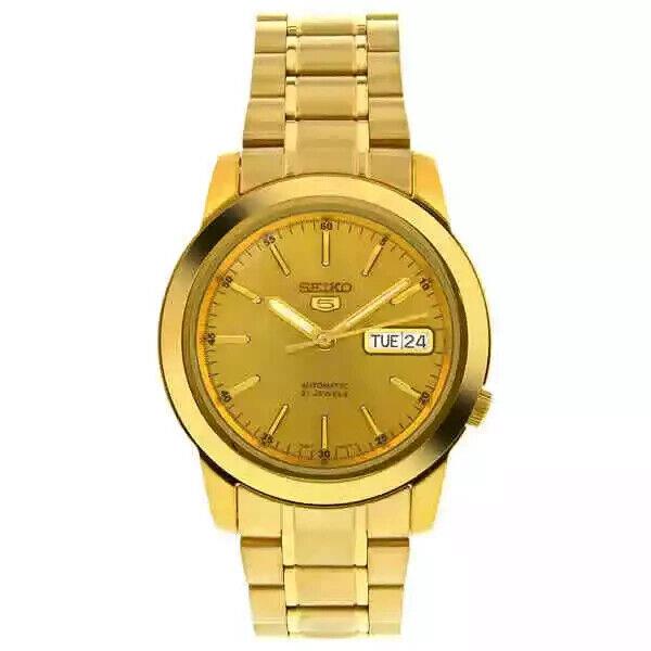 Seiko 5 Automatic Champagne Dial Yellow Gold-tone Men`s Watch SNKE56
