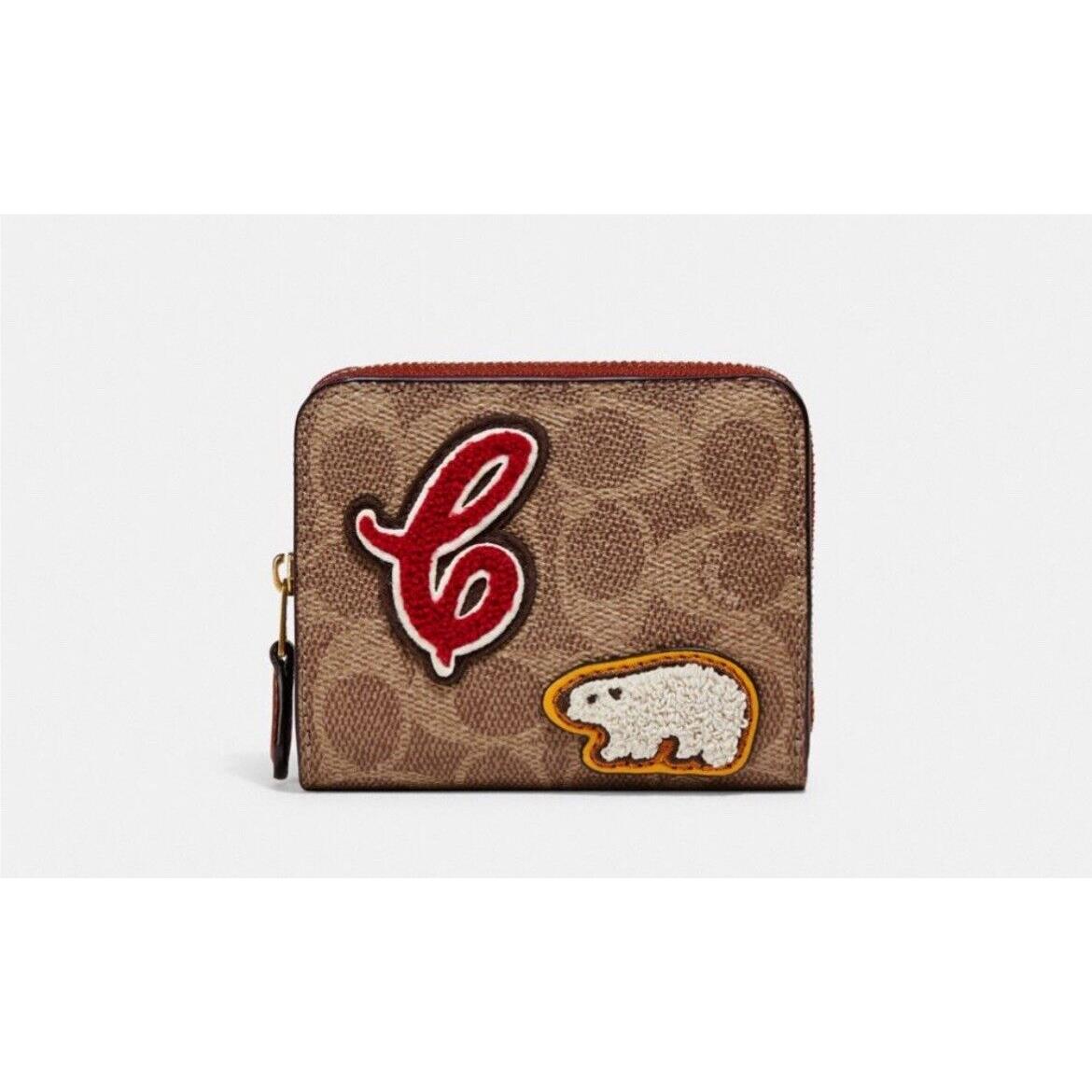 Coach Women s Billfold Wallet In Signature Canvas with Patches Brass/tan Rust