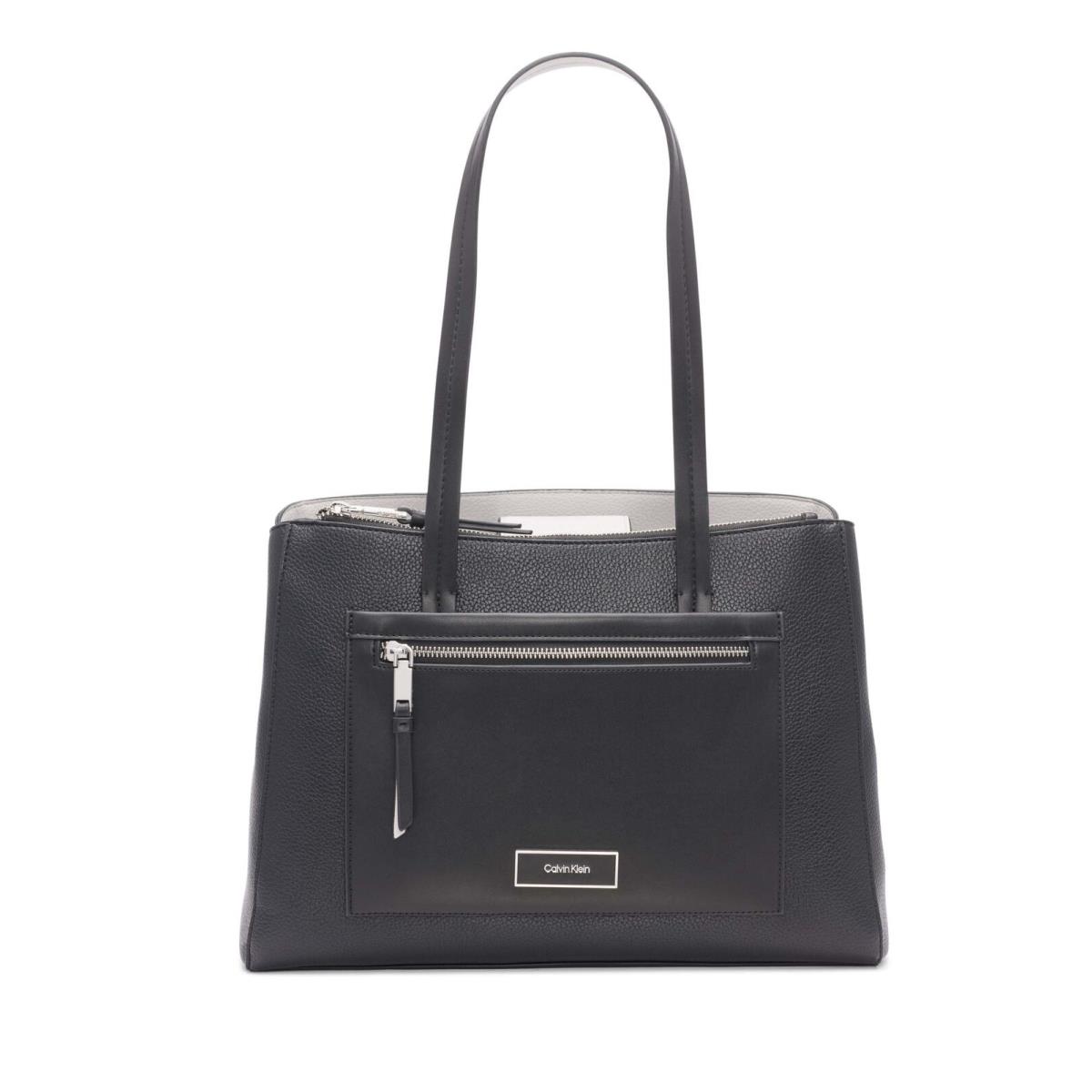 Calvin Klein Women`s Hadley Tote Bag 2 in 1 Vegan Leather 5 Pockets Black/dove