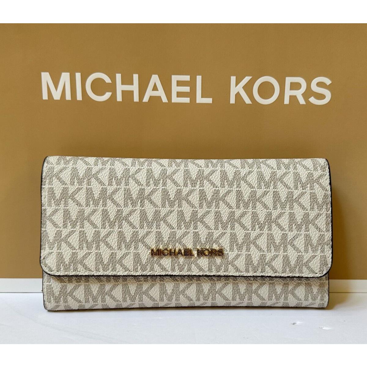 Michael Kors Jet Set Travel Large Trifold Wallet MK Vanilla Brown - Vanilla