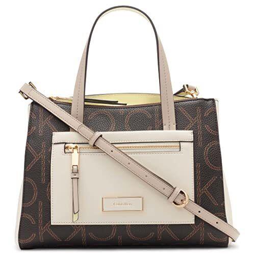Hadley Triple Compartment Satchel Brown/khaki/cherub White Logo by Calvin Klein