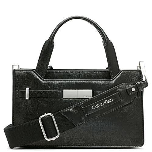 Citrine Double Compartment Medium Satchel Black Silver by Calvin Klein