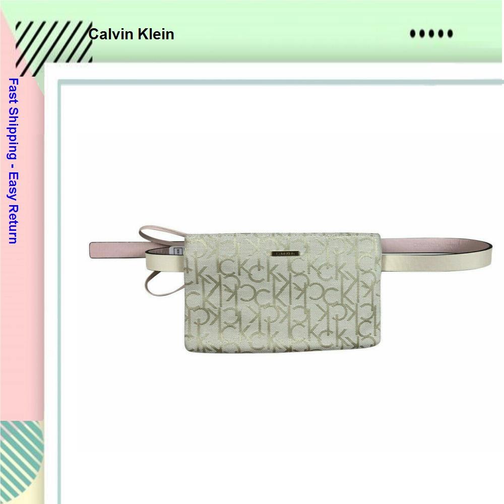 Calvin Klein Zip Top Belt Bag Clutch Purse Wristlet Ivory XL