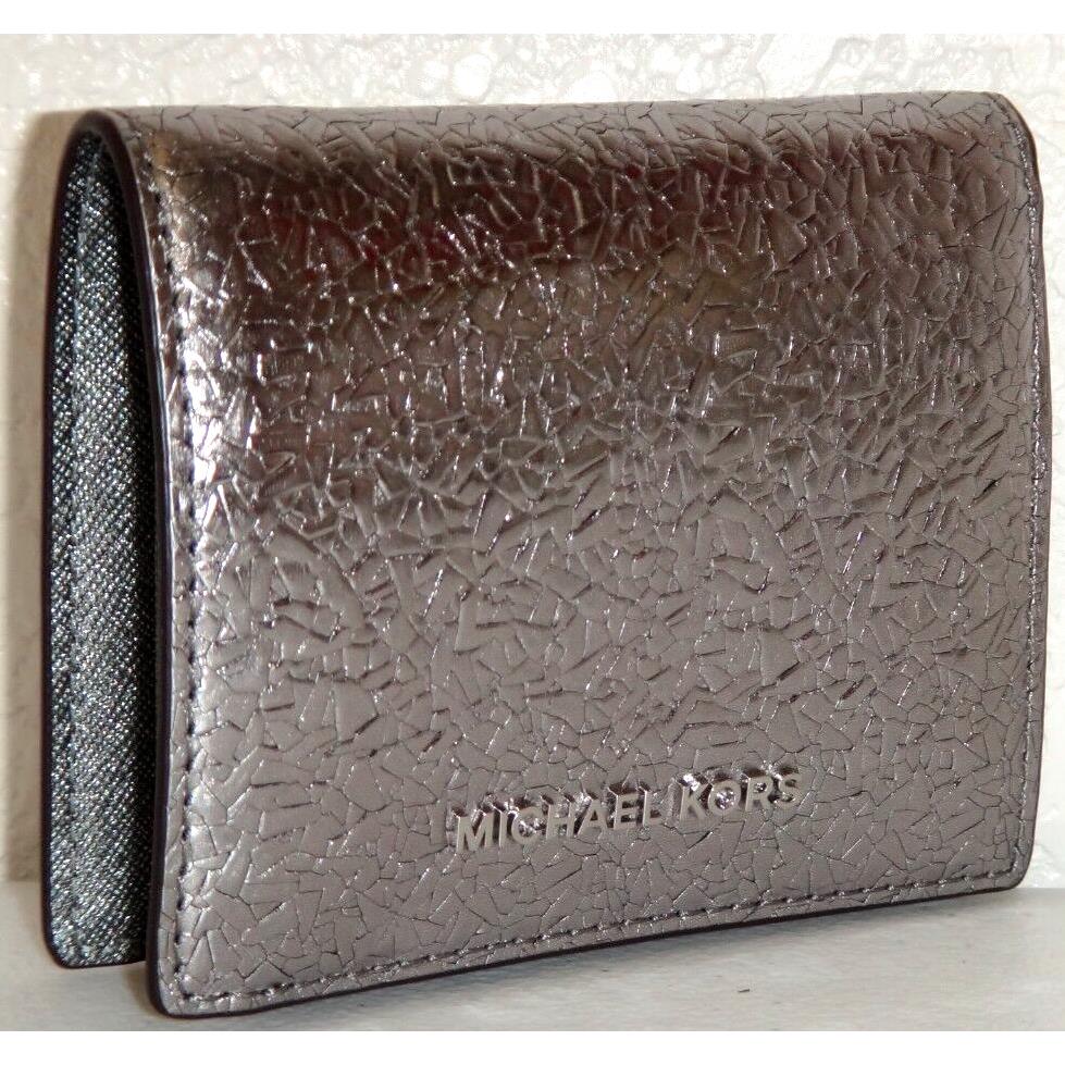 Michael Kors Women MK Silver Embossed Leather Wallet Flap Card Holder 34H7MF6F8M