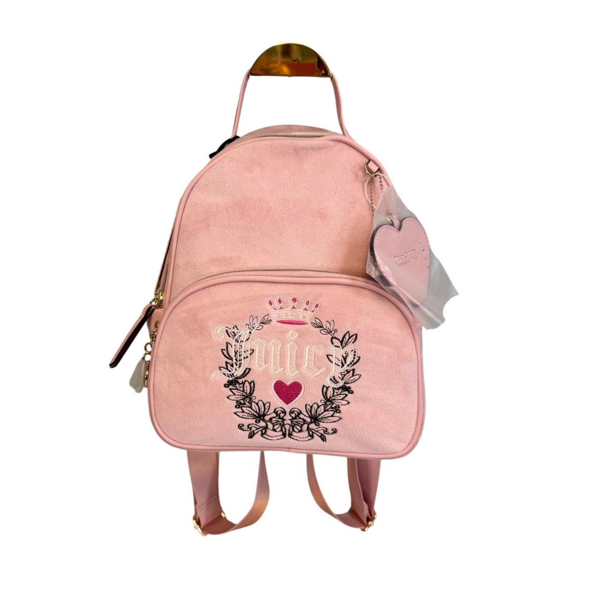 Juicy Couture Backpack Womens 11 Pink Velour Diamond Heritage Embroidered