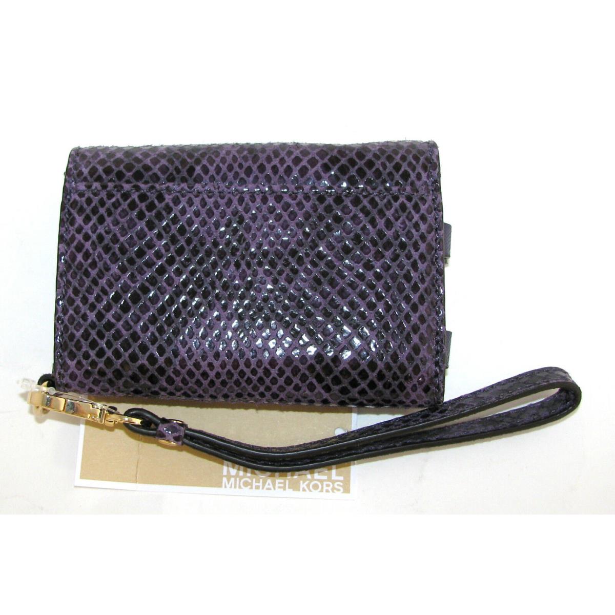 Michael Kors Electronics Purple Snake Embossed Lthr Iphone Wristlet Wallet-new