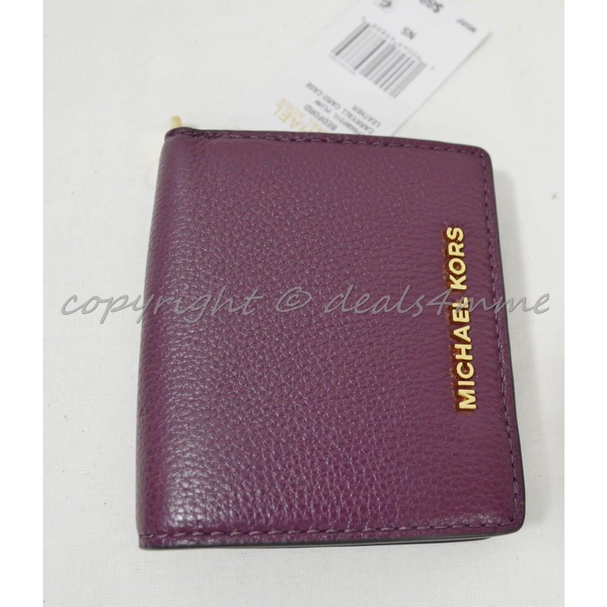 Michael Kors Bedford Carryall Card Case in Plum Pebbled Leather