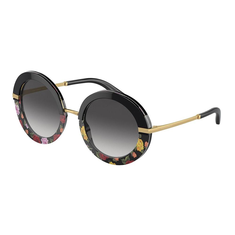 Dolce Gabbana DG 4393 34008G Flower Print on Black Plastic Metal Sunglasses
